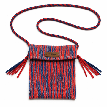Hand-Loomed Wavy Crossbody Bag | Red & Navy — Two-Tone Strap