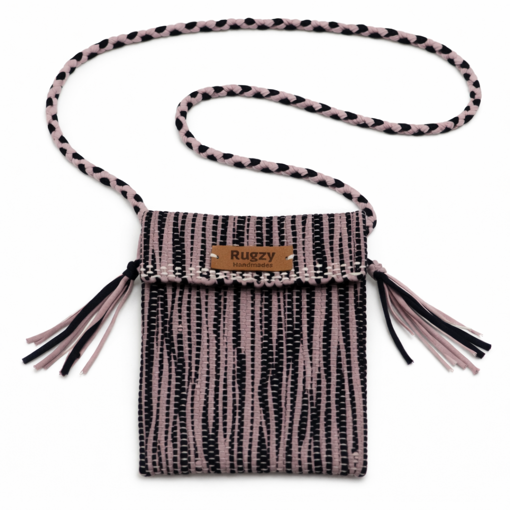 Hand-Loomed Wavy Crossbody Bag | Blush & Black — Two-Tone Strap