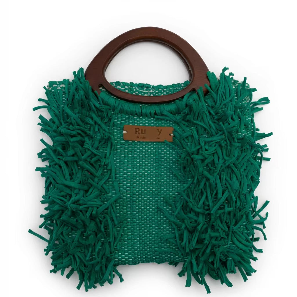 Emerald Green Fringe Tote Bag