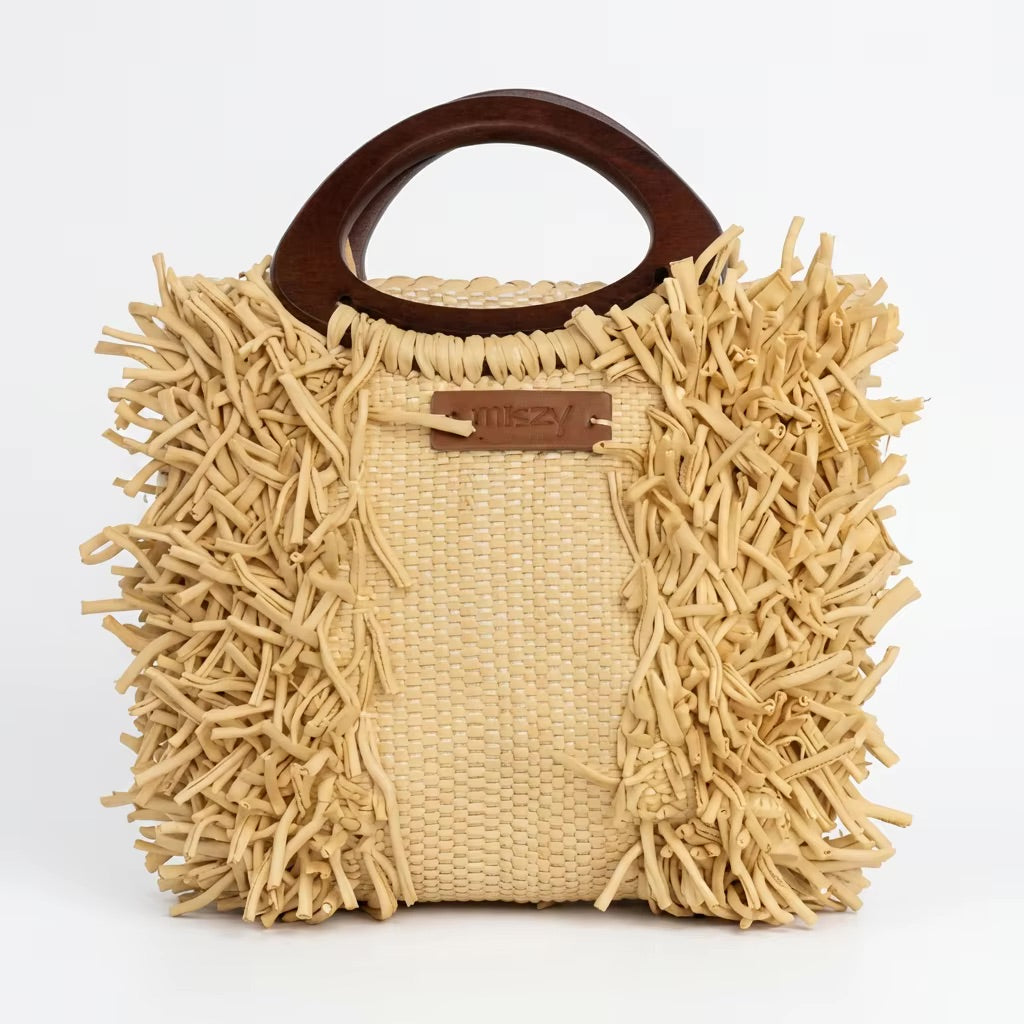 Natural Beige Fringe Tote Bag