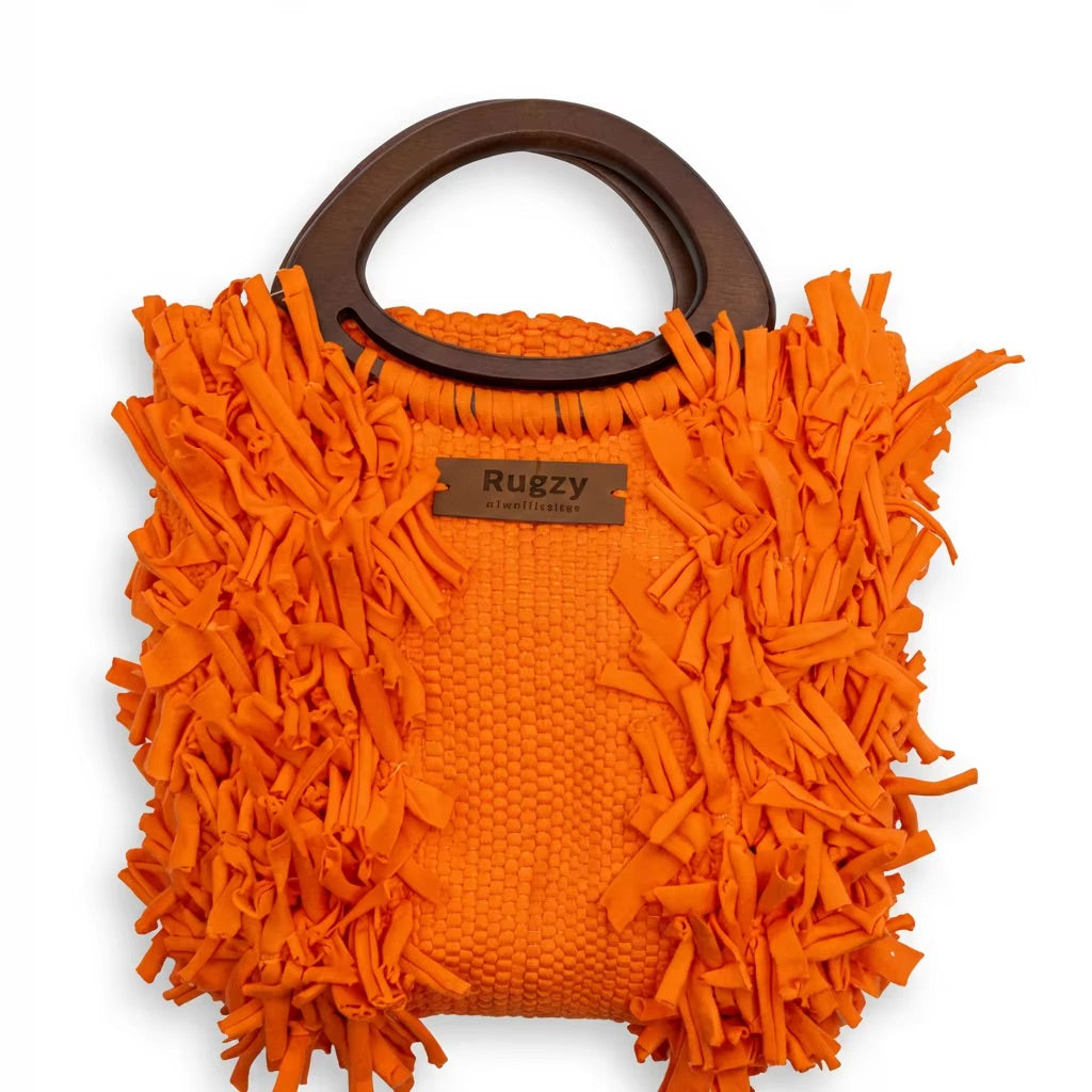 Peach Orange Fringe Tote Bag