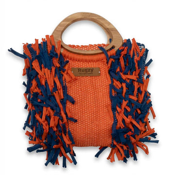 Orange & Navy Blue Fringe Tote Bag