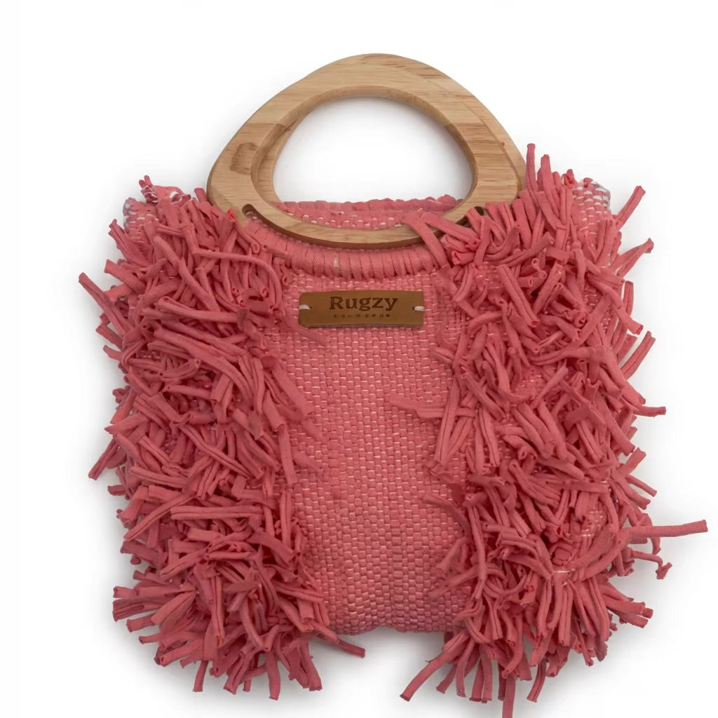 Watermelon Pink Fringe Tote Bag
