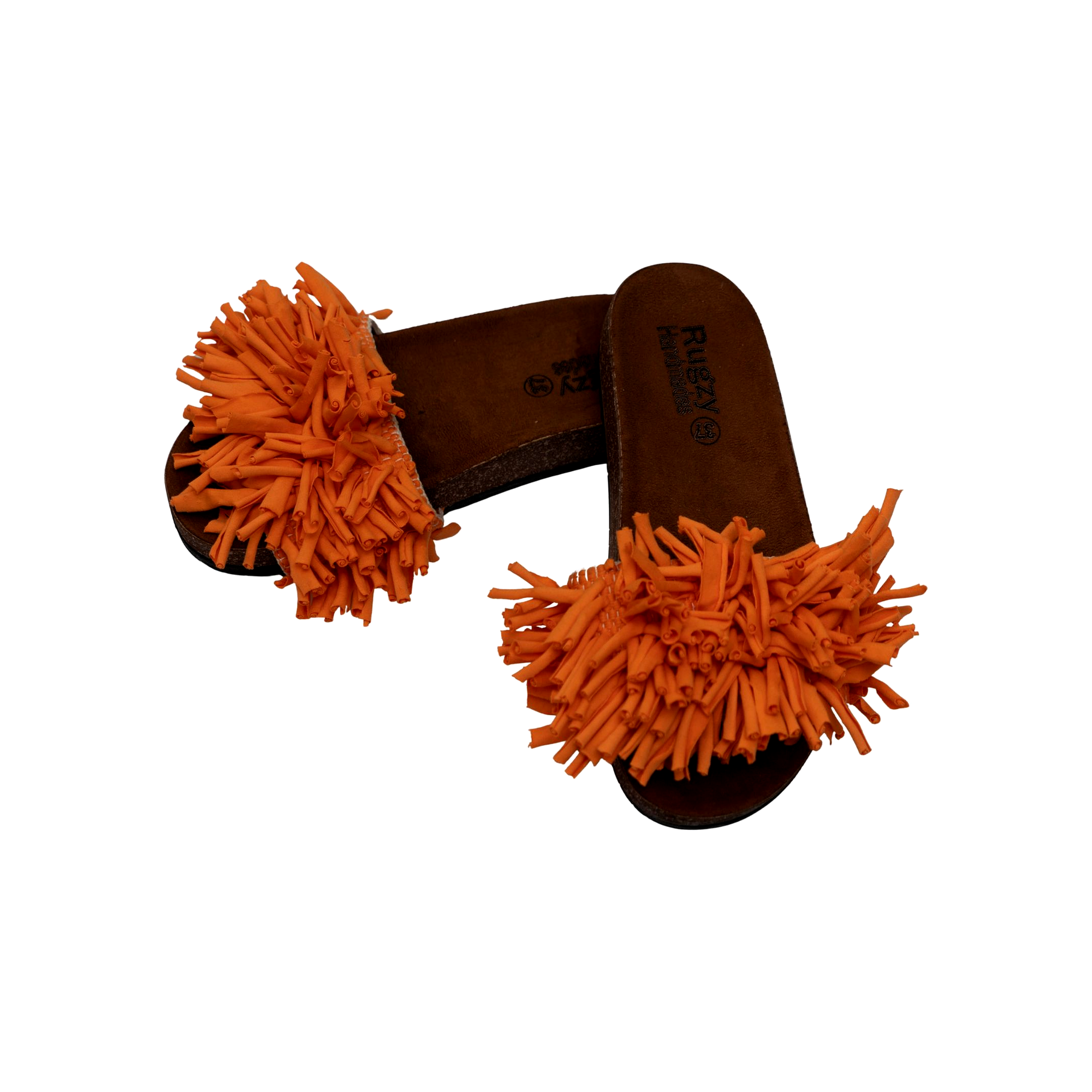 Tangerine Orange Fringe Flat Slides