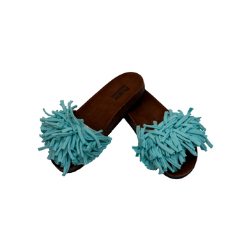 Baby Blue  Fringe Flat Slides