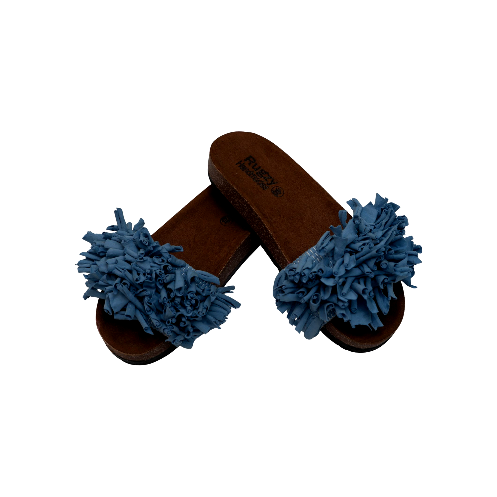 Denim Blue Fringe Flat Slides