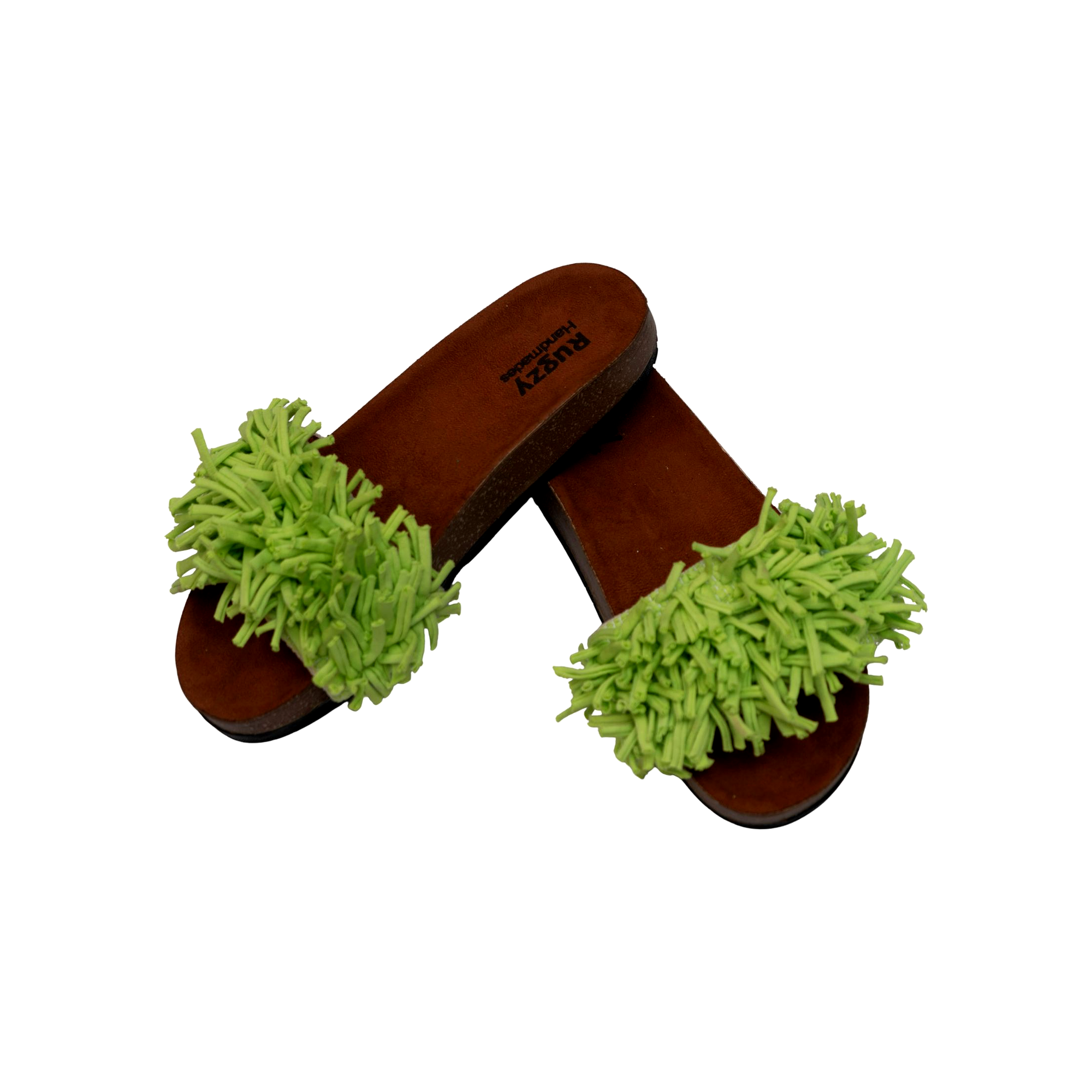 Mint Green Fringe Flat Slides