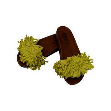 Light Green Fringe Flat Slides