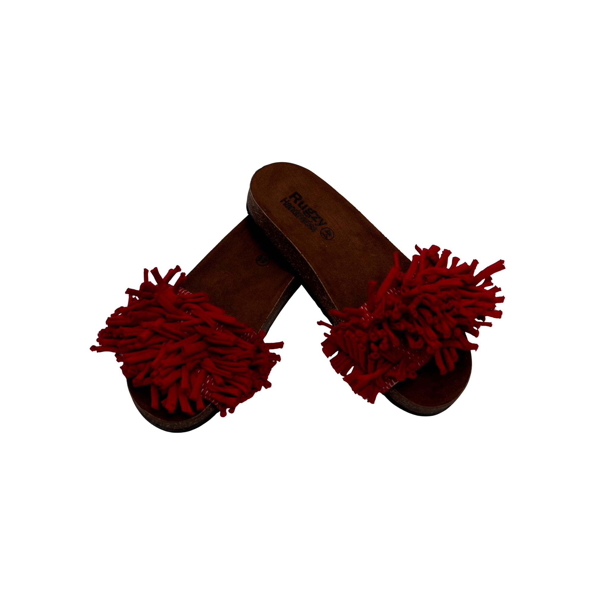 Burgundy Fringe Flat Slides