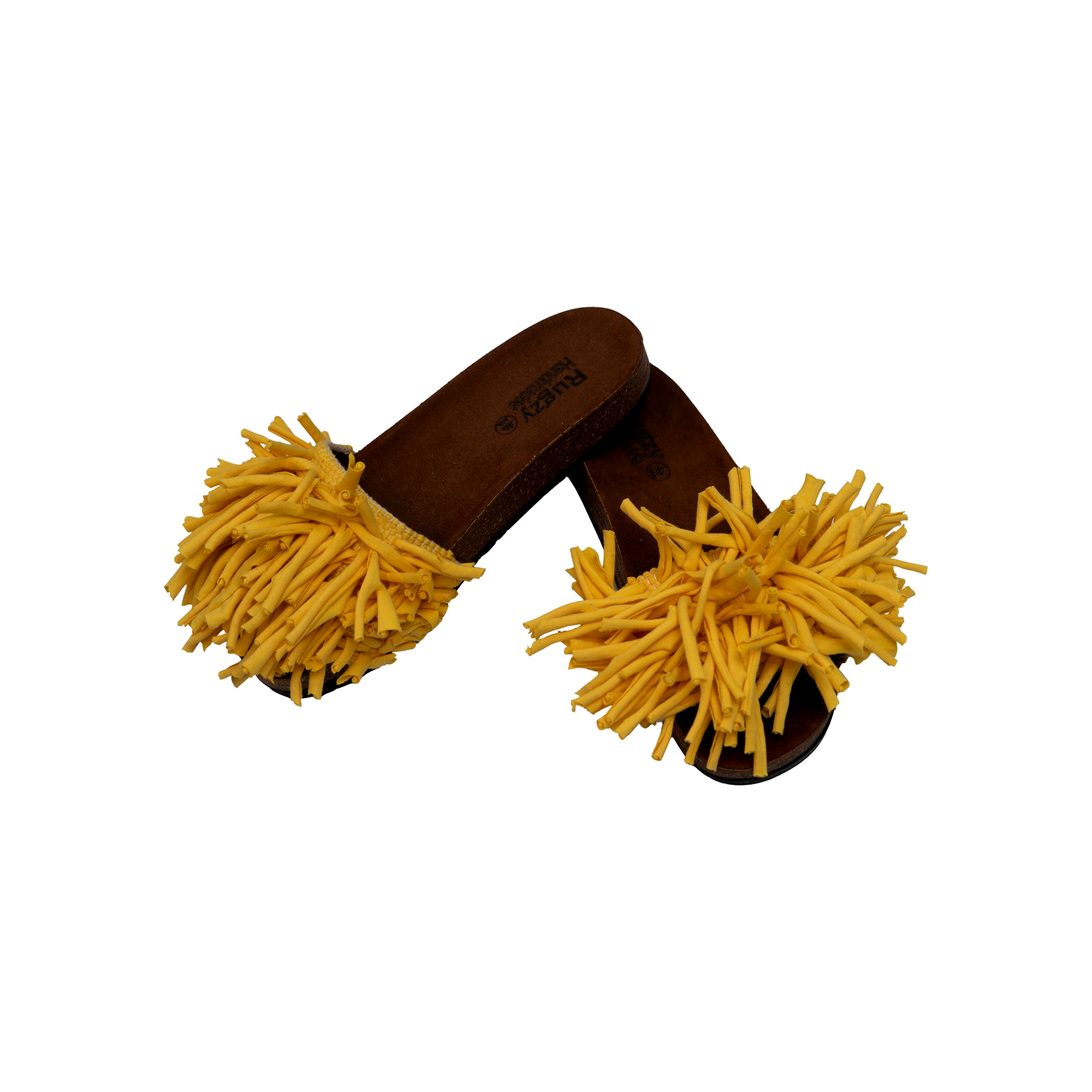 Mustard Yellow Fringe Flat Slides