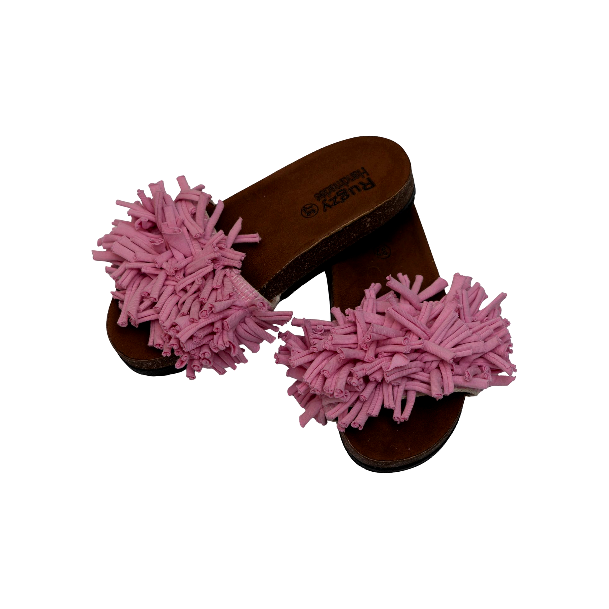Dusty Rose Fringe Flat Slides
