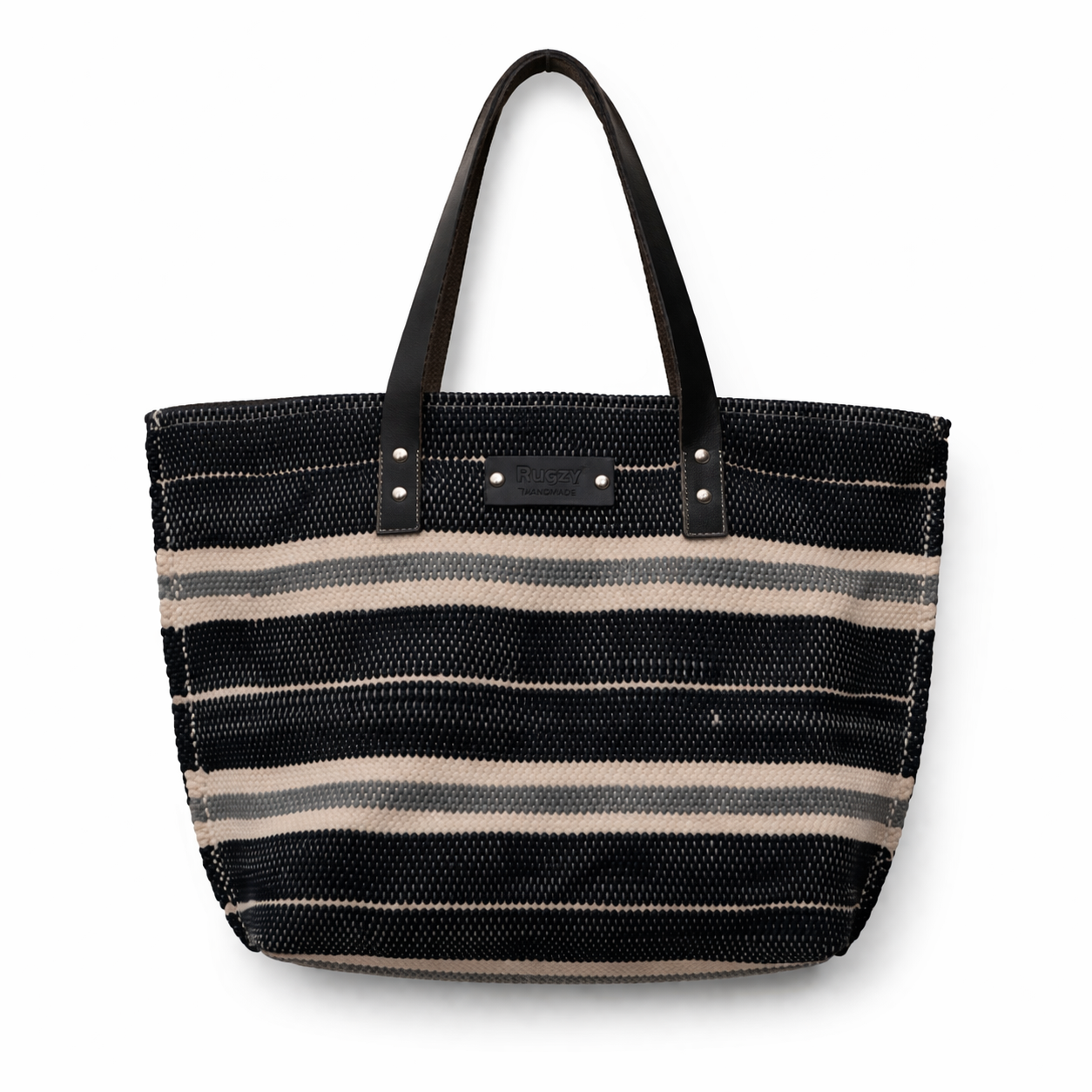 Black & White Striped Woven Tote Bag