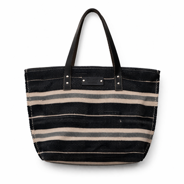 Black & White Striped Woven Tote Bag