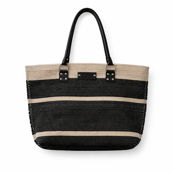 Black & Beige Stripe Woven Tote Bag