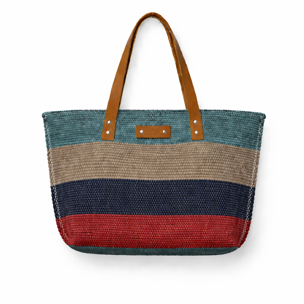 Soft Color Block Woven Tote Bag