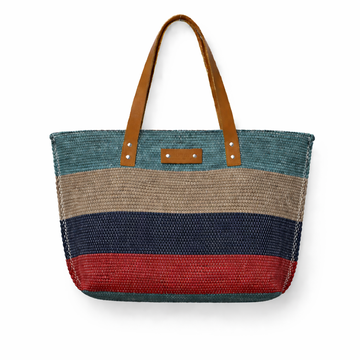 Soft Color Block Woven Tote Bag