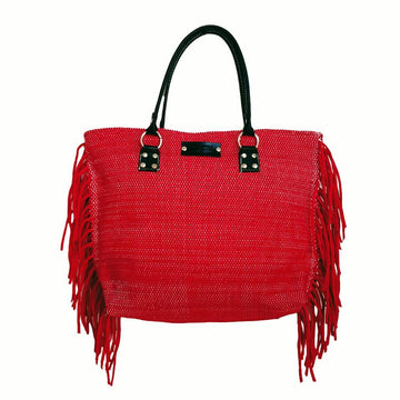 Red Woven Casual Tote Bag