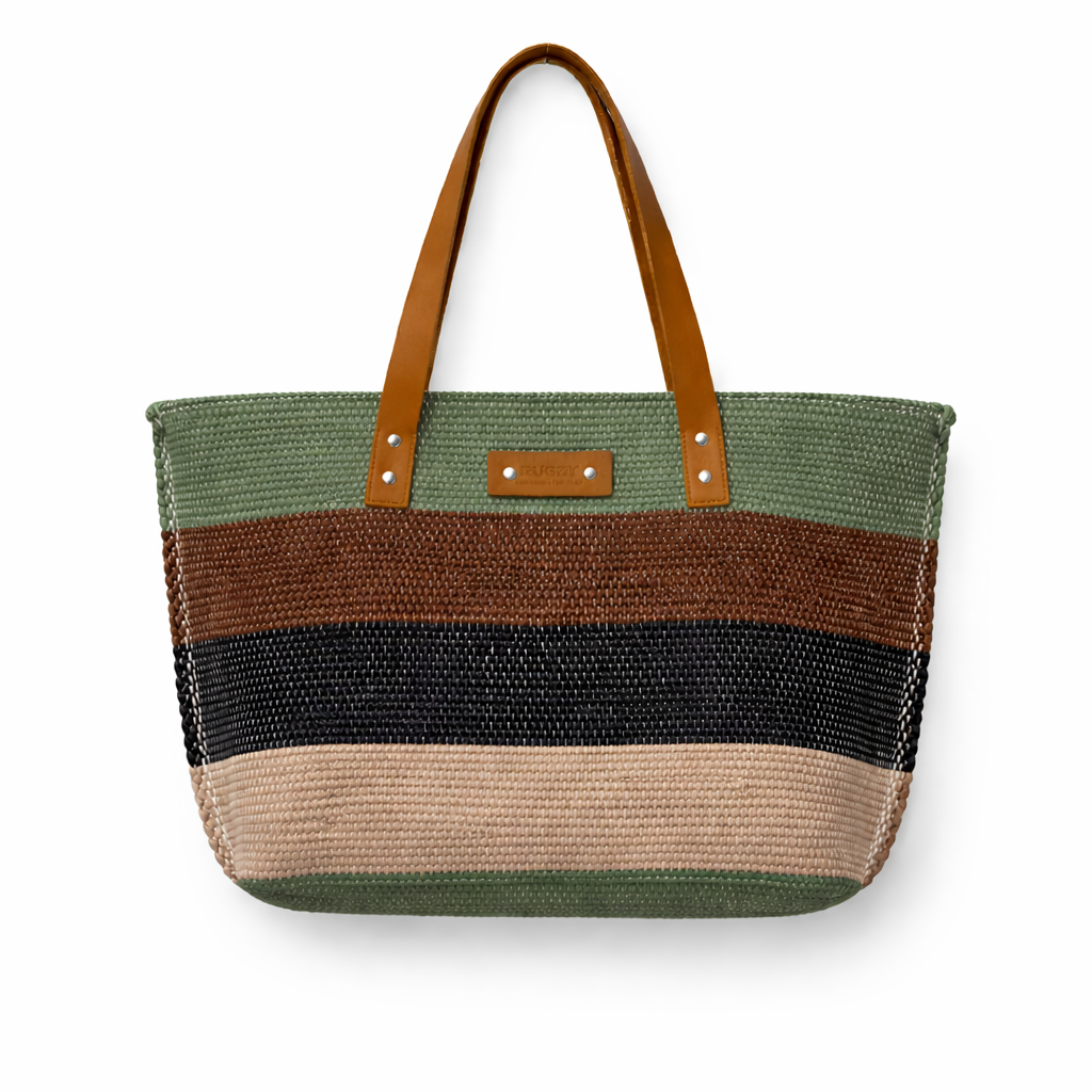 Earth Tone Stripe Woven Tote Bag