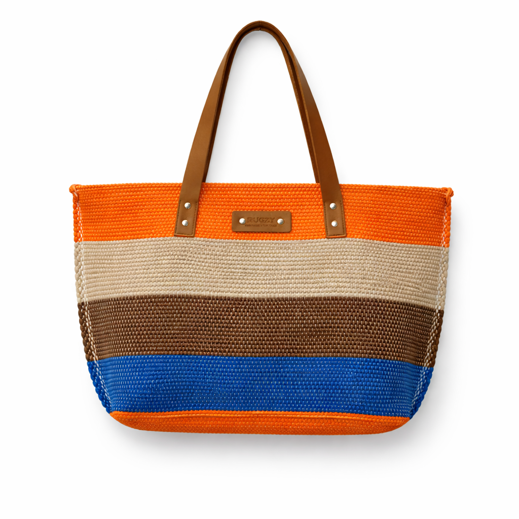 Vibrant Color Block Woven Tote Bag