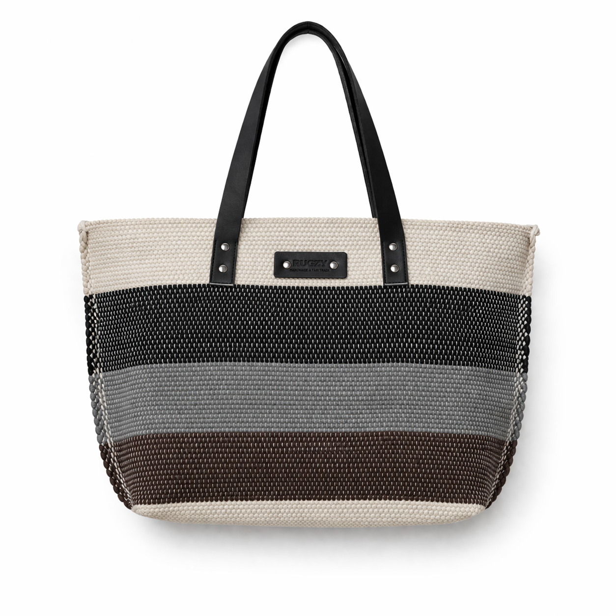 Neutral Contrast Woven Tote Bag