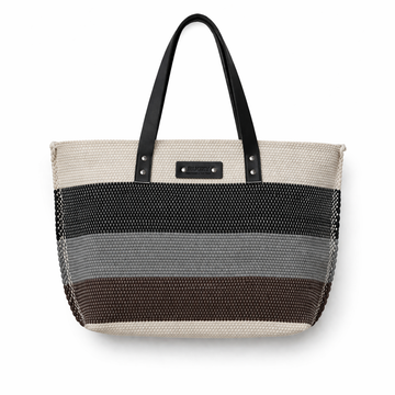 Neutral Contrast Woven Tote Bag