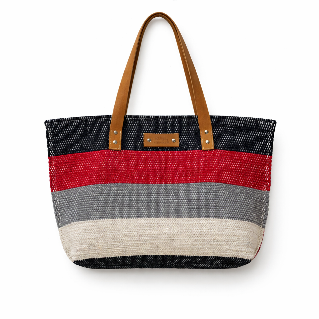 Bold Contrast Stripe Woven Tote Bag