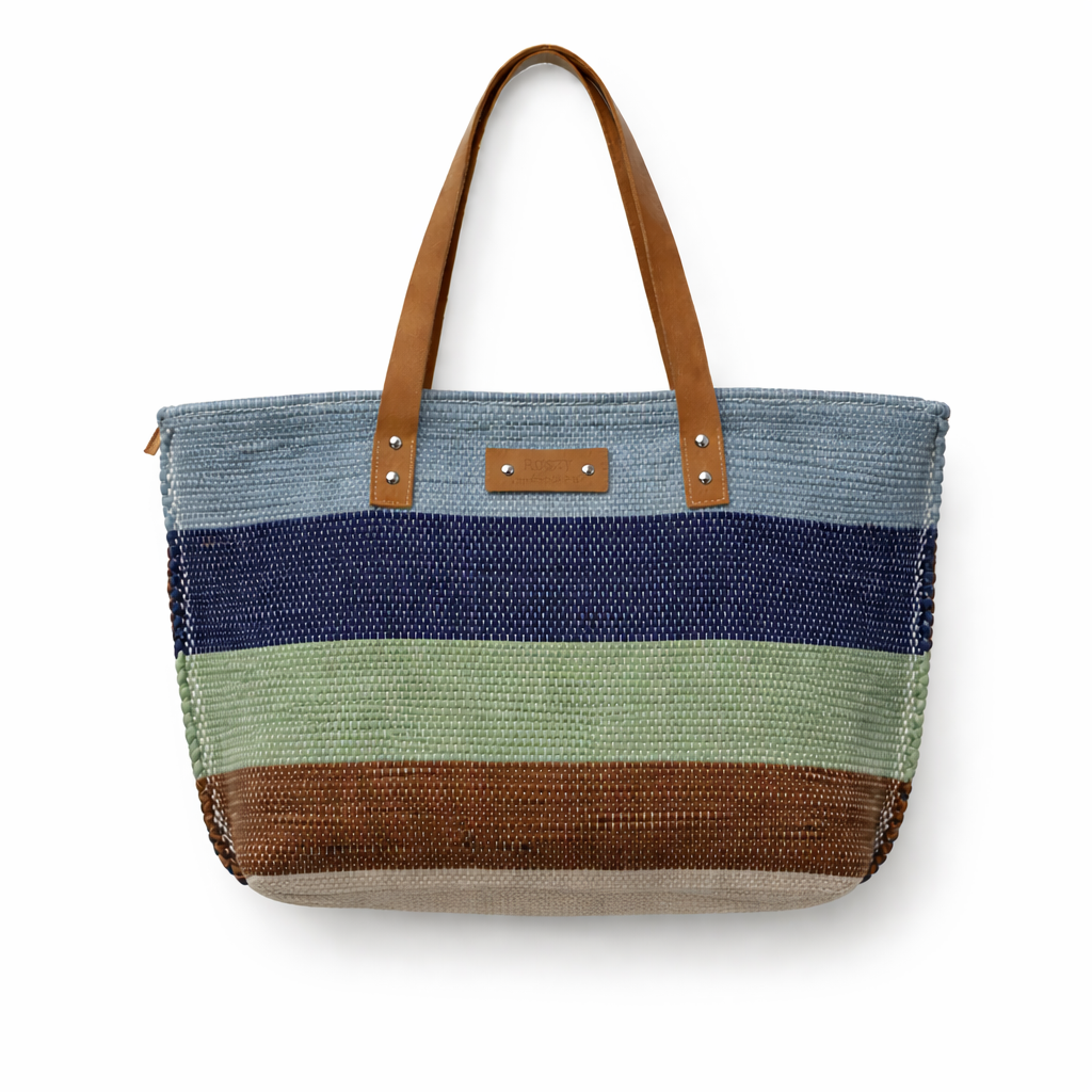 Soft Earth Stripe Woven Tote Bag