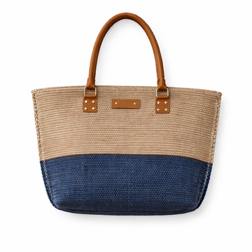 Classic Sand & Navy Woven Tote Bag