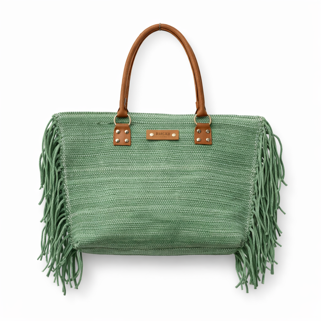 Green Woven Casual Tote Bag