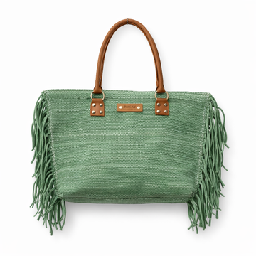 Green Woven Casual Tote Bag