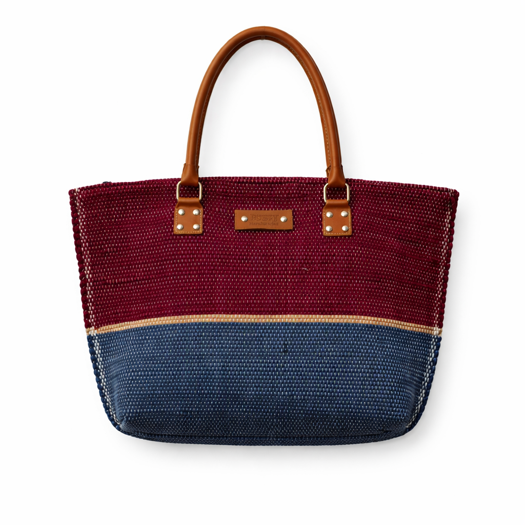 Burgundy Tide Woven Tote Bag