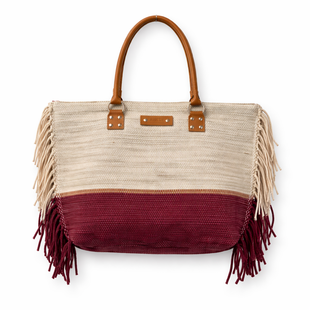 Neutral Two-Tone Woven Tote Bag