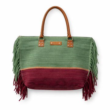 Green & Burgundy Woven Tote Bag