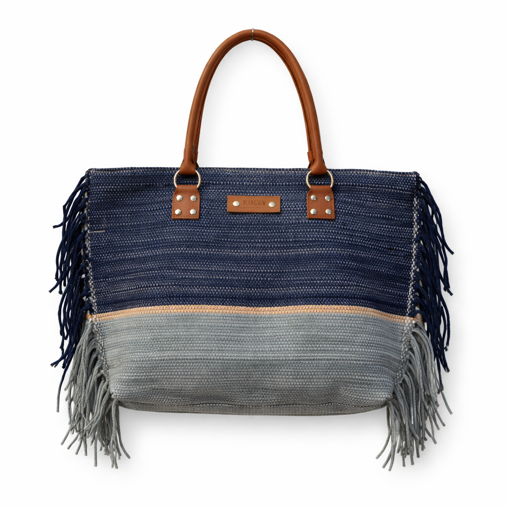 Color Block Woven Casual Tote Bag