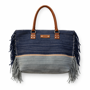Color Block Woven Casual Tote Bag