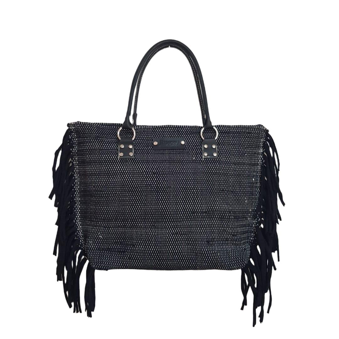 Black Woven Casual Tote Bag