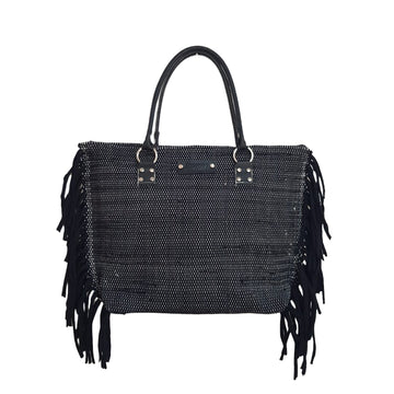 Black Woven Casual Tote Bag