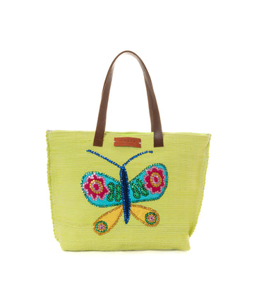 Lime Yellow Sequin Butterfly Beach Tote