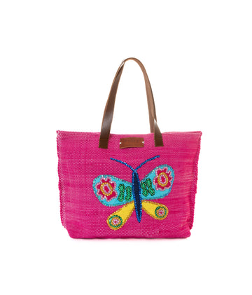 Hot Pink Sequin Butterfly Beach Tote