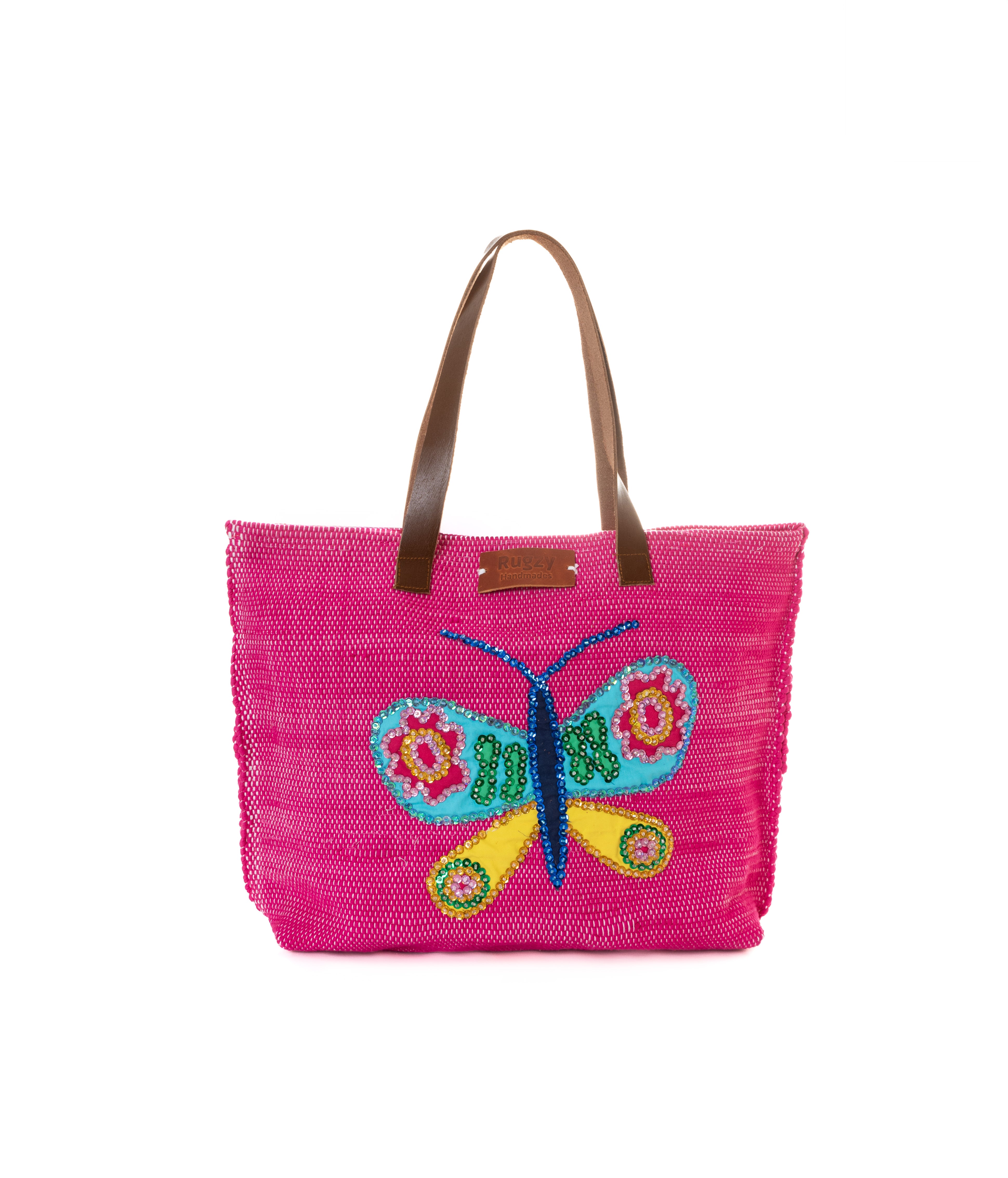 Hot Pink Sequin Butterfly Beach Tote