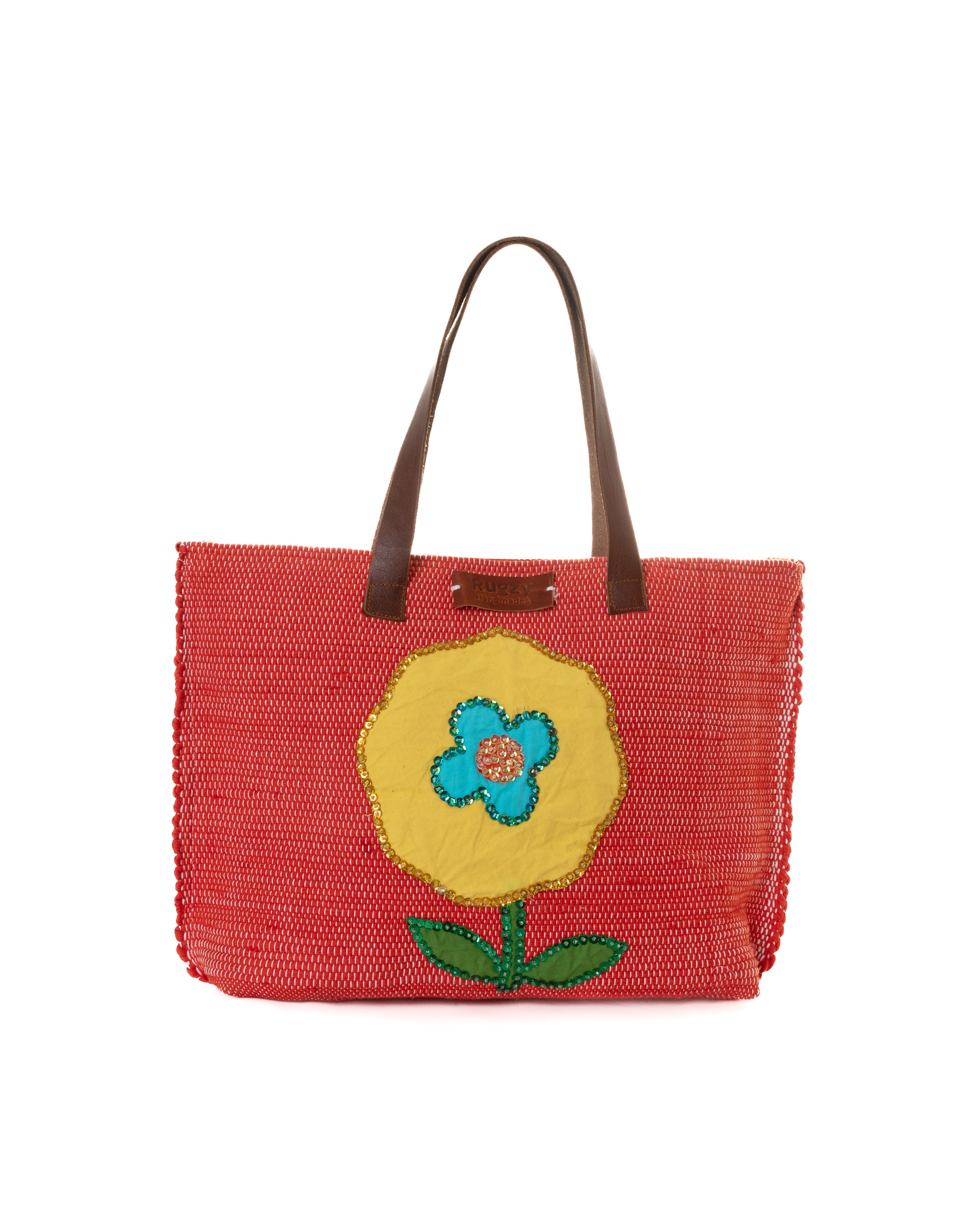 Red Sequin Flower Beach Tote