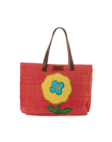 Red Sequin Flower Beach Tote
