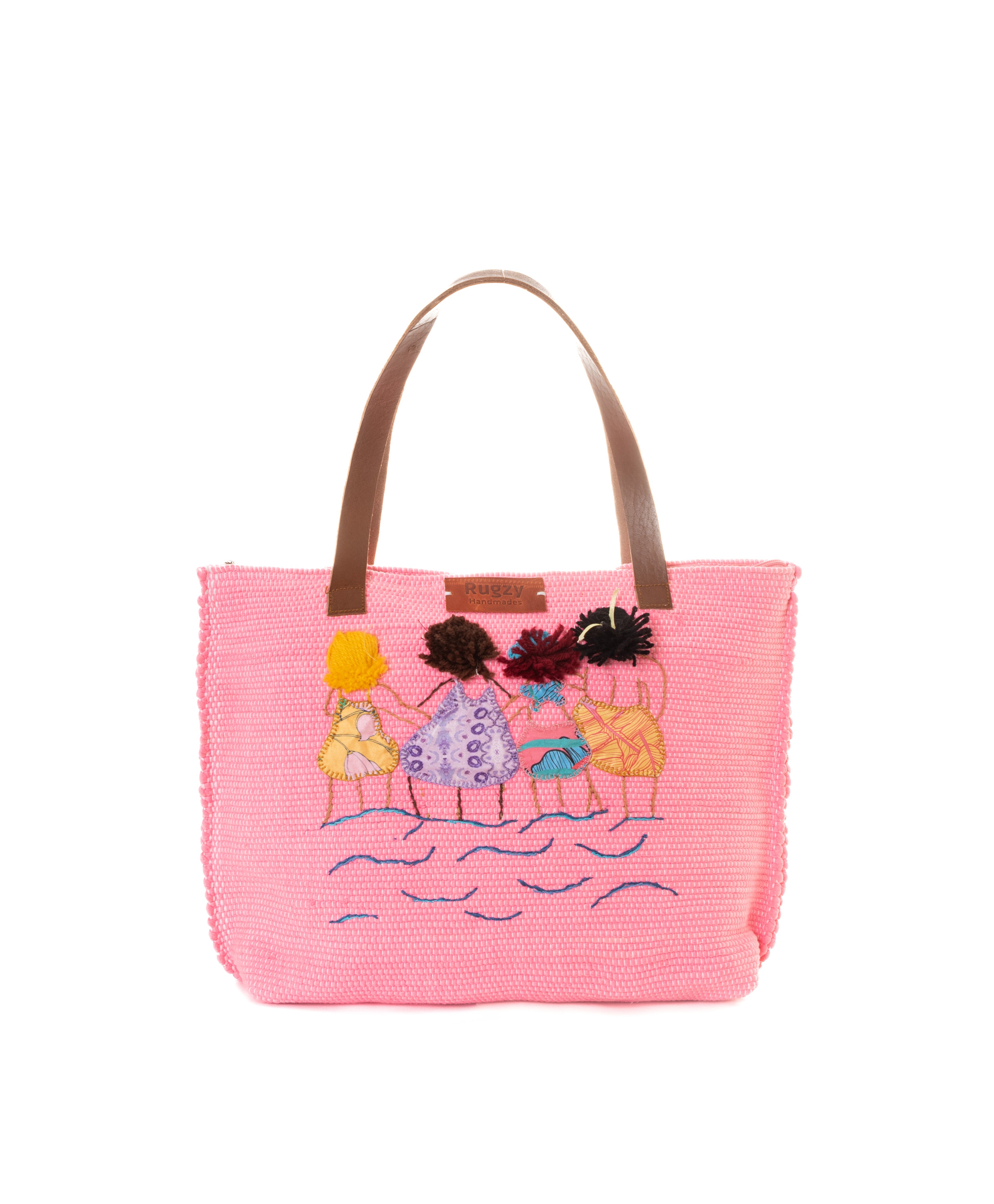 Pink Beach Girls Pom-Pom Tote