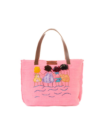 Pink Beach Girls Pom-Pom Tote