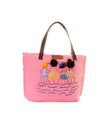 Pink Beach Girls From Behind Pom-Pom Tote