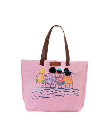 Soft Pink Wading Beach Girls Pom-Pom Tote