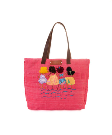 Hot Pink Beach Girls Squad Pom-Pom Tote