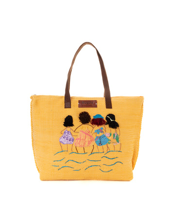 Mustard Yellow Beach Girls Pom-Pom Tote