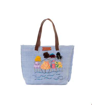 Periwinkle Blue Beach Girls Pom-Pom Tote