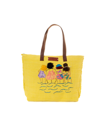 Sunshine Yellow Beach Girls Pom-Pom Tote